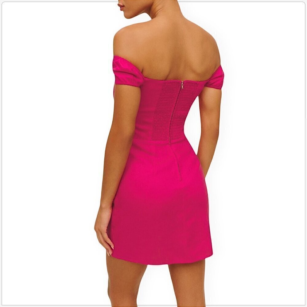 Reformation Gavina Corvette Pink Off the Shoulder Linen Mini Dress NWT New 8 - Picture 3 of 8